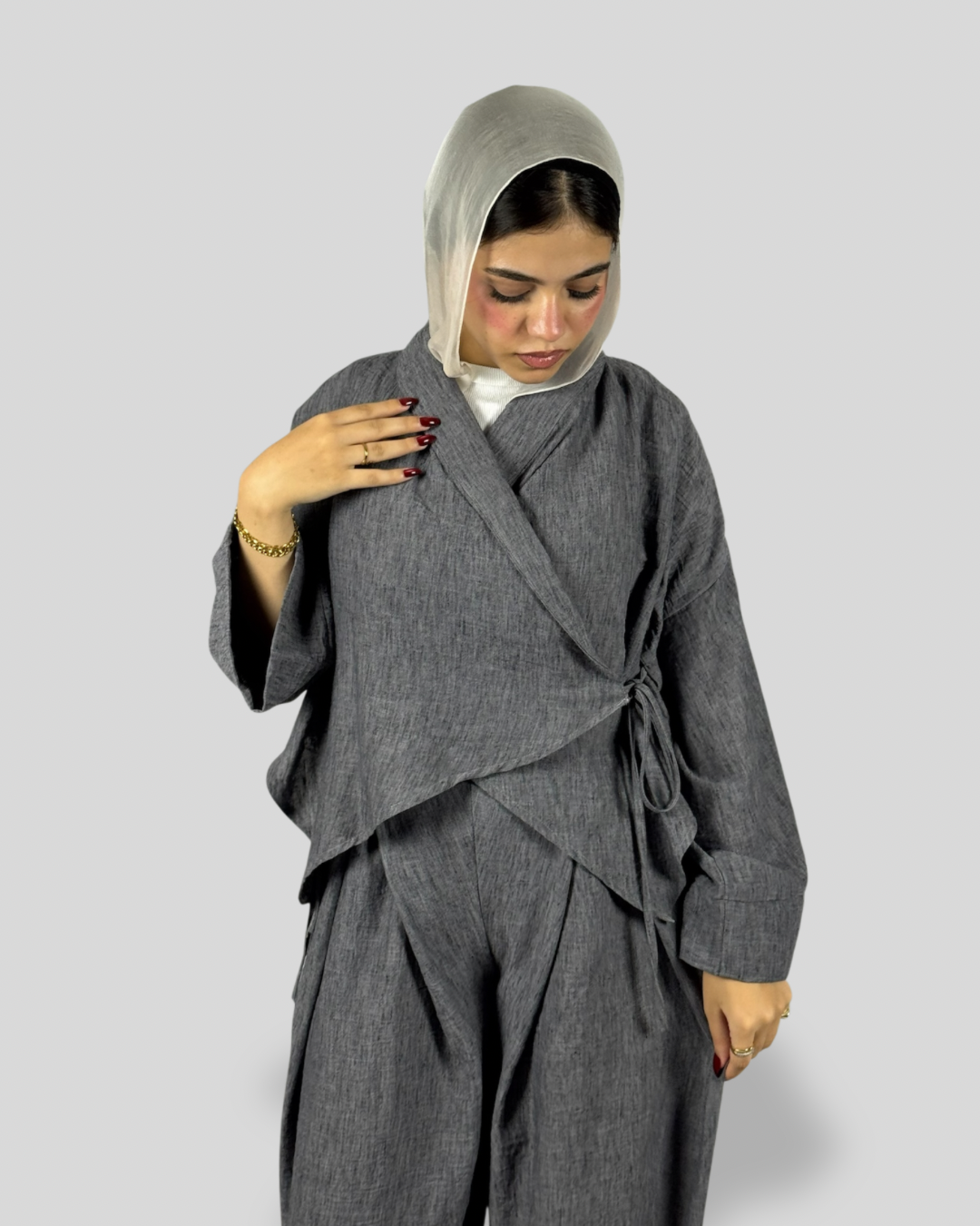 Kyoto Wrap Linen Set - Dark Grey