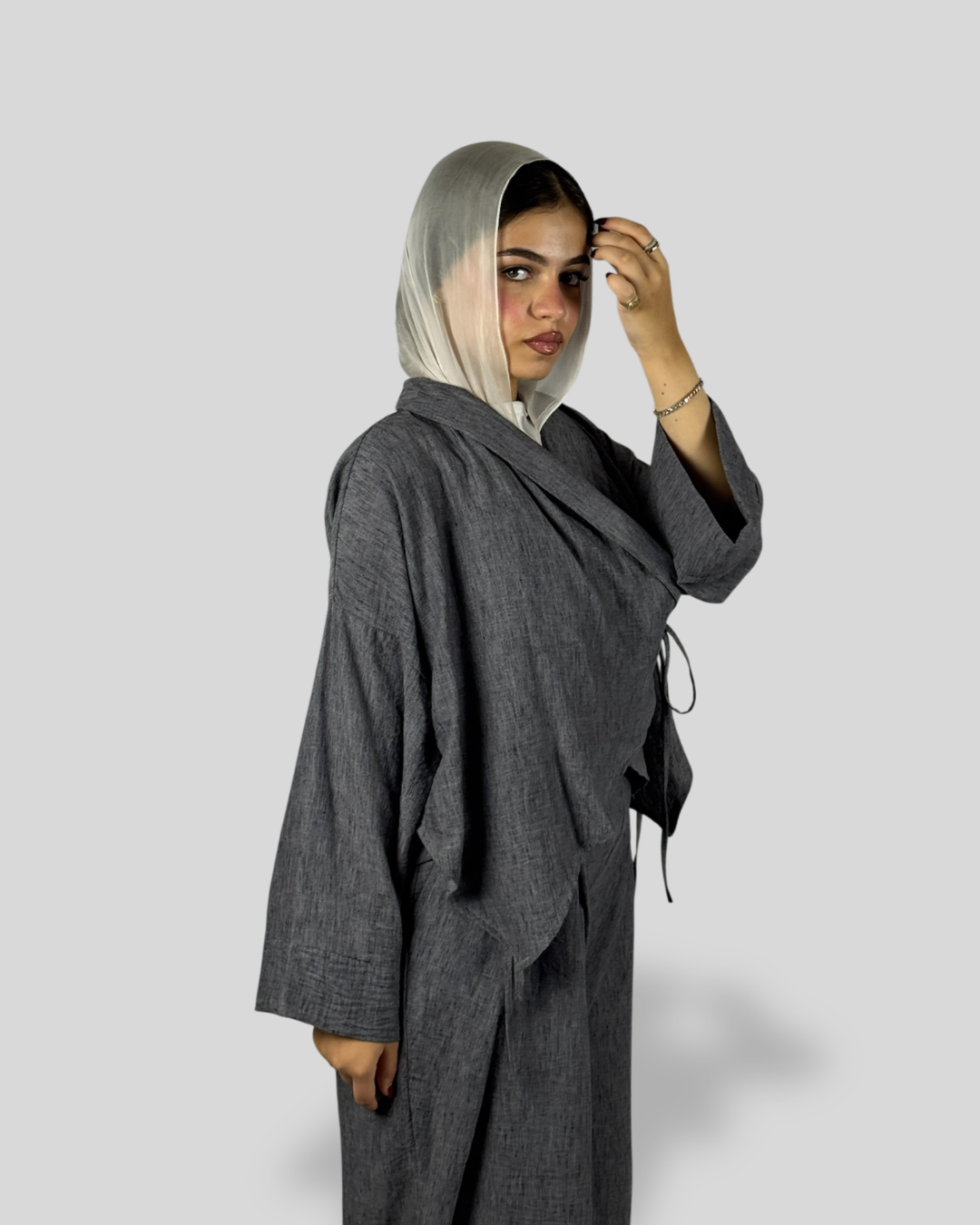 Kyoto Wrap Linen Set - Dark Grey