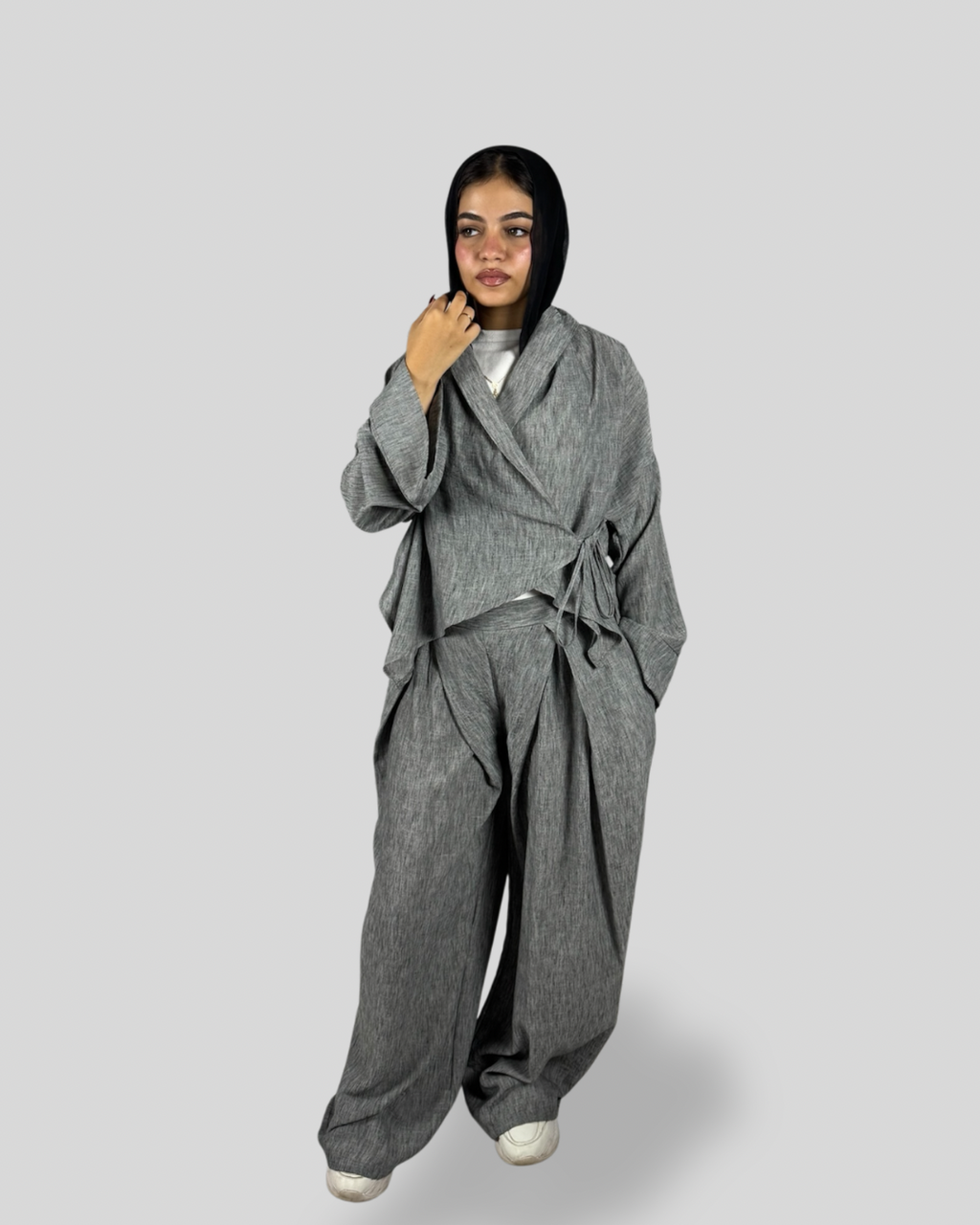 Kyoto Wrap Linen Set - Light Grey