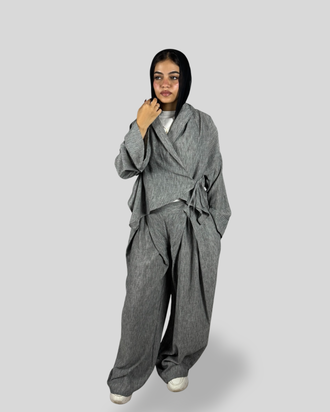 Kyoto Wrap Linen Set - Light Grey