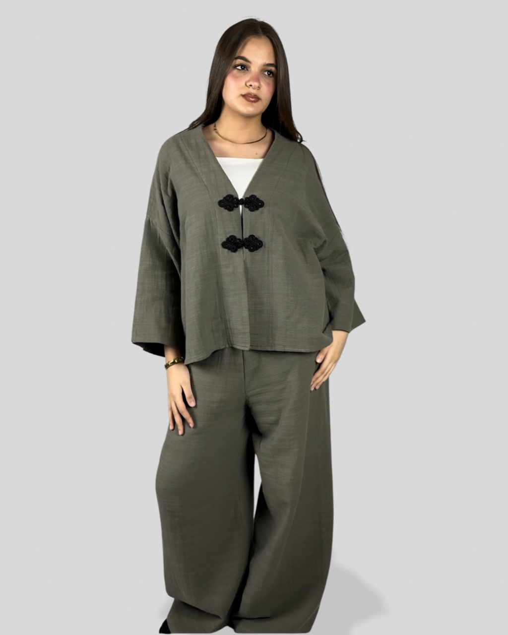 Noir knot Linen Set - Olive