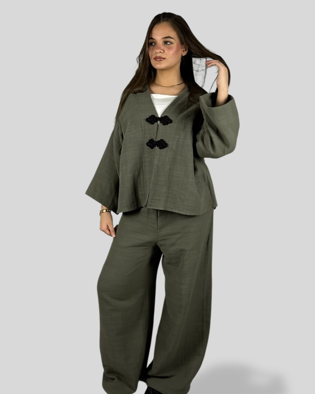 Noir knot Linen Set - Olive